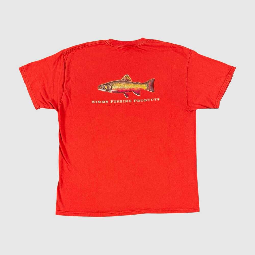 Vintage Simms Men’s XL Orange Cotton Short Sleeve Crew Neck Fish Graphic T-Shirt